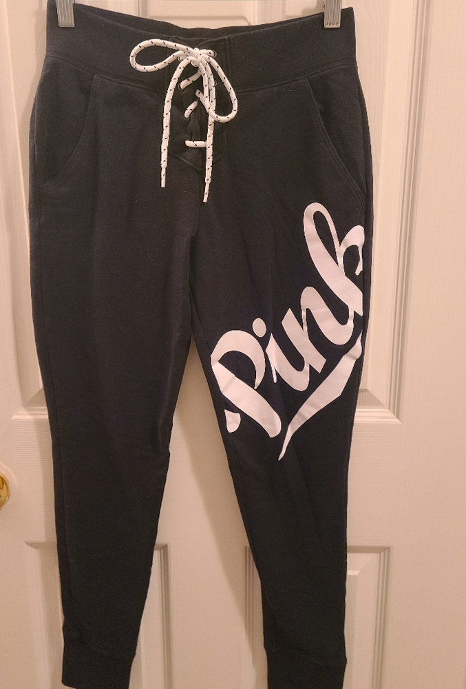 Pink by Victoria Secret black lace up sweatpants size xs